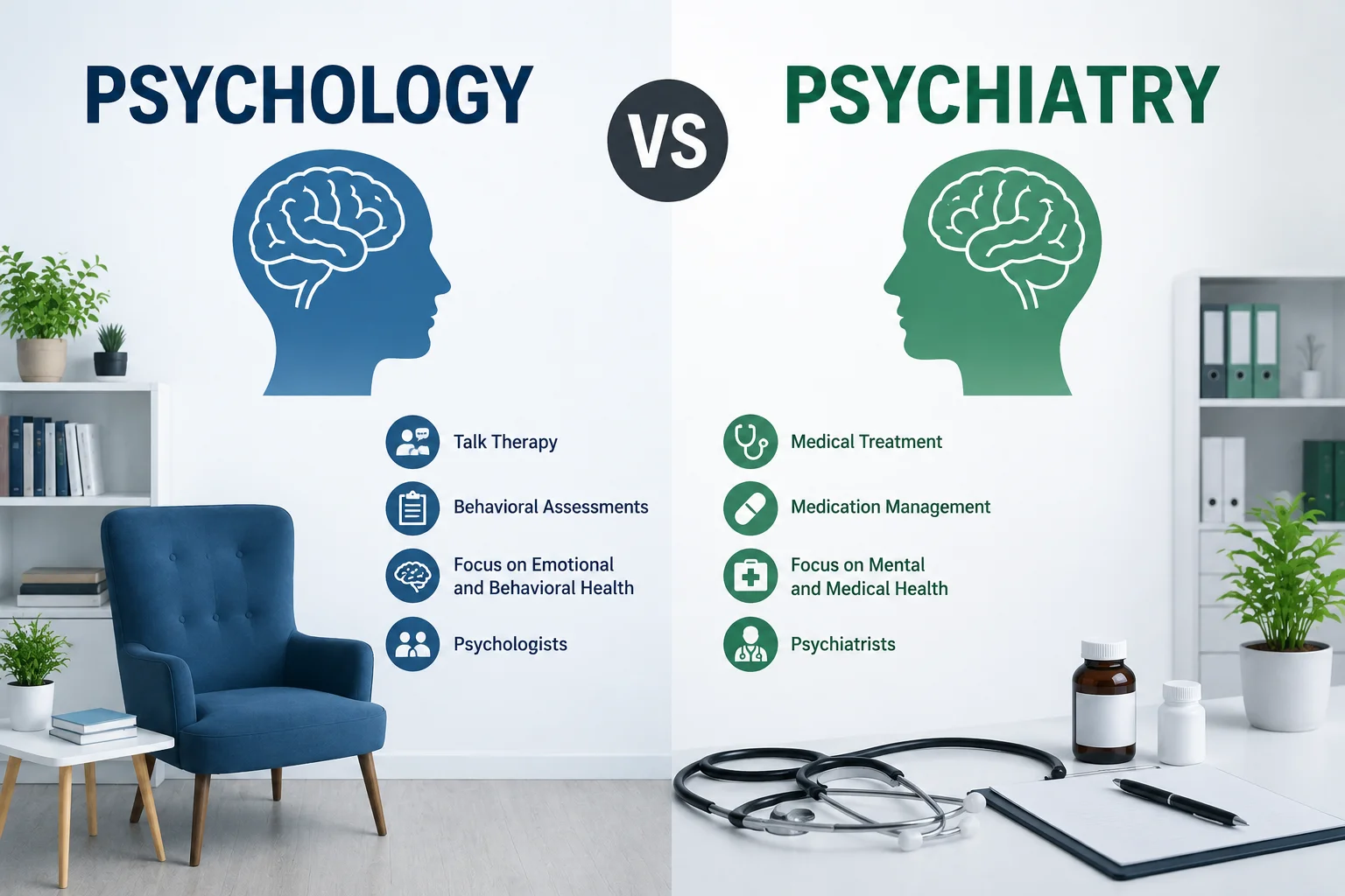 difference between psychology and psychiatry